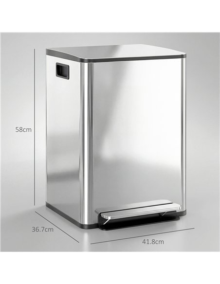 HOMCOM 40L Dual Compartment Stainless Steel Bin, with Deodoriser Holders - Silver Tone - pic 203402 | FastDaddyshop