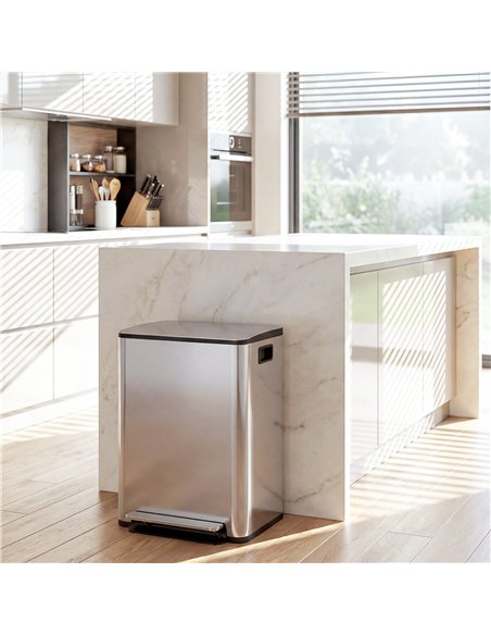 HOMCOM 40L Dual Compartment Stainless Steel Bin, with Deodoriser Holders - Silver Tone - pic 203407 | FastDaddyshop