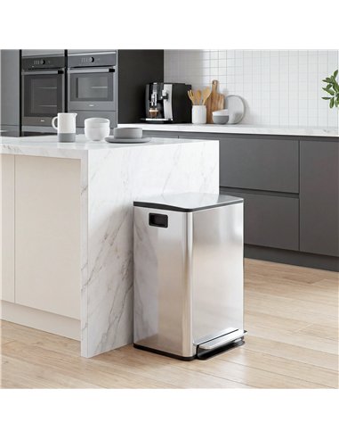 HOMCOM 40L Dual Compartment Stainless Steel Bin, with Deodoriser Holders - Silver Tone
