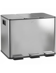 HOMCOM 3 x 20L Pedal Bin, Steel Triple Kitchen Bin with Soft Close Lid, Removable Inner Buckets, Fingerprint-Proof, Silver Tone