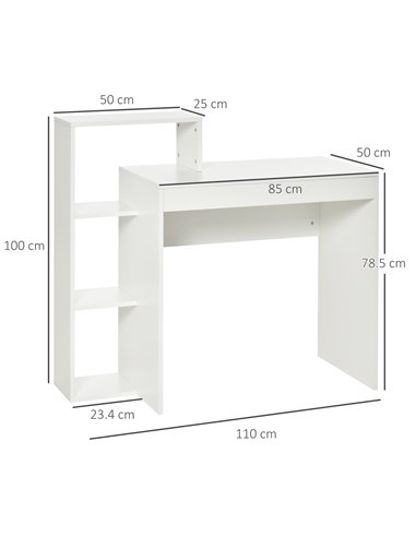HOMCOM Compact Computer Desk with Storage Shelf Rack, Integrated Bookcase, White