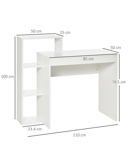 HOMCOM Compact Computer Desk with Storage Shelf Rack, Integrated Bookcase, White - pic 20341 | FastDaddyshop