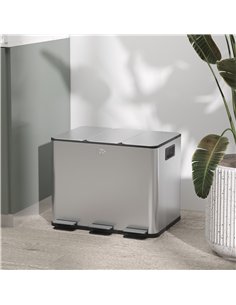 HOMCOM 3 x 20L Pedal Bin, Steel Triple Kitchen Bin with Soft Close Lid, Removable Inner Buckets, Fingerprint-Proof, Silver Tone 2