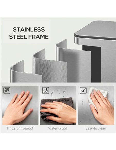 HOMCOM 3 x 20L Pedal Bin, Steel Triple Kitchen Bin with Soft Close Lid, Removable Inner Buckets, Fingerprint-Proof, Silver Tone - pic 203416 | FastDaddyshop