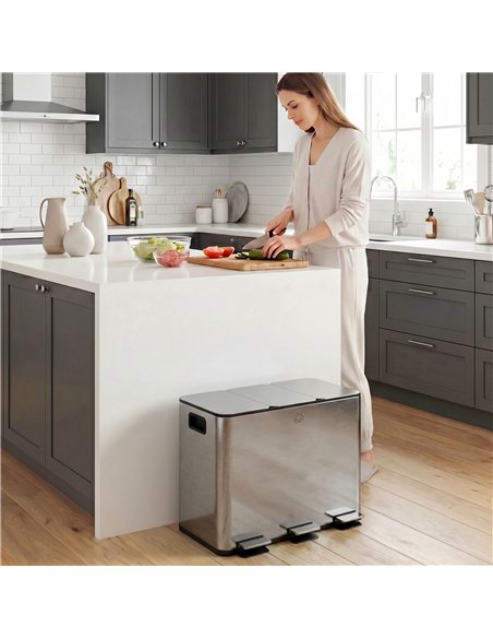 HOMCOM 3 x 20L Pedal Bin, Steel Triple Kitchen Bin with Soft Close Lid, Removable Inner Buckets, Fingerprint-Proof, Silver Tone - pic 203417 | FastDaddyshop
