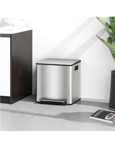 HOMCOM 30L Dual Compartment Stainless Steel Bin, with Deodoriser Holders - Silver Tone
