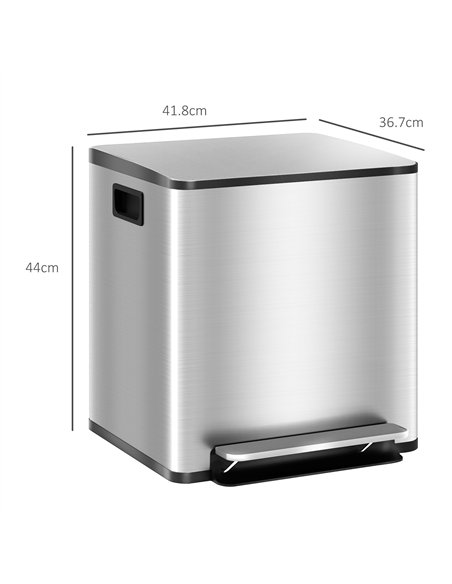 HOMCOM 30L Dual Compartment Stainless Steel Bin, with Deodoriser Holders - Silver Tone - pic 203420 | FastDaddyshop