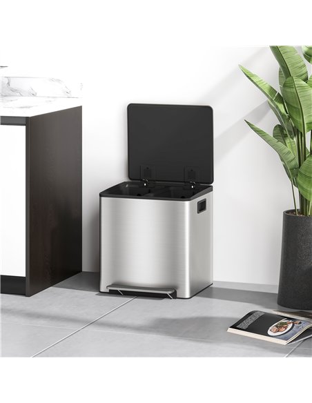 HOMCOM 30L Dual Compartment Stainless Steel Bin, with Deodoriser Holders - Silver Tone - pic 203425 | FastDaddyshop