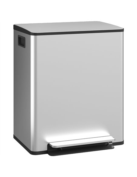 HOMCOM 50L Dual Compartment Stainless Steel Bin, with Deodoriser Holders - Silver - pic 203427 | FastDaddyshop