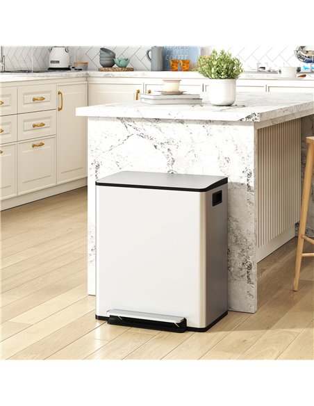HOMCOM 50L Dual Compartment Stainless Steel Bin, with Deodoriser Holders - Silver - pic 203428 | FastDaddyshop