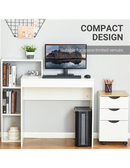 HOMCOM Compact Computer Desk with Storage Shelf Rack, Integrated Bookcase, White - pic 20343 | FastDaddyshop
