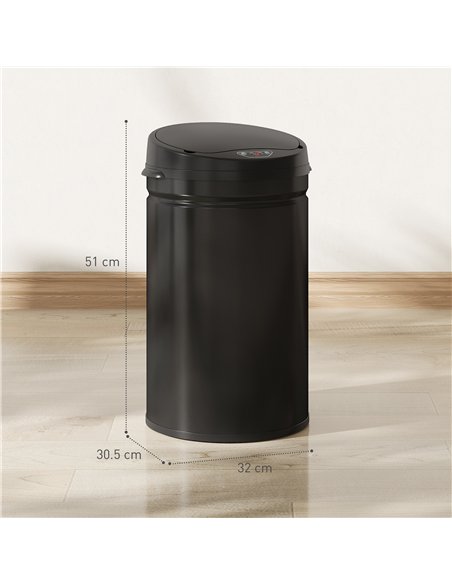 HOMCOM 30L Stainless Steel Sensor Bin - Black - pic 203438 | FastDaddyshop