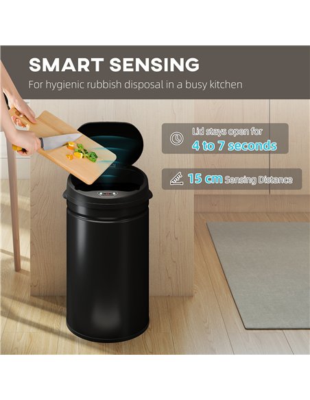 HOMCOM 30L Stainless Steel Sensor Bin - Black - pic 203439 | FastDaddyshop