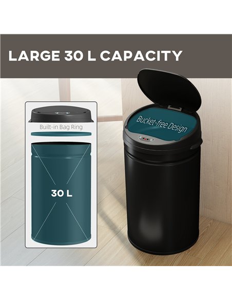 HOMCOM 30L Stainless Steel Sensor Bin - Black - pic 203440 | FastDaddyshop