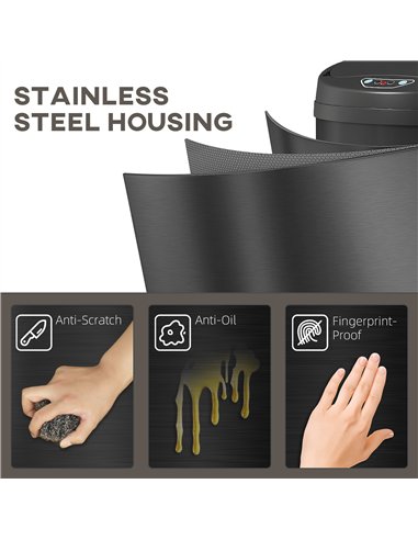 HOMCOM 30L Stainless Steel Sensor Bin - Black
