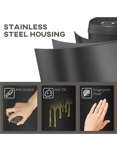 HOMCOM 30L Stainless Steel Sensor Bin - Black - pic 203441 | FastDaddyshop