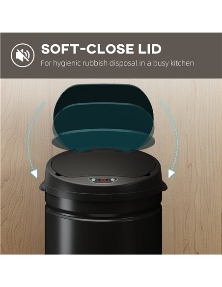 HOMCOM 30L Stainless Steel Sensor Bin - Black - pic 203442 | FastDaddyshop