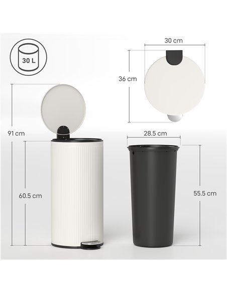 HOMCOM Kitchen Bin, 30 Litre Pedal Rubbish Bin with Removable Bucket, Cream - pic 203447 | FastDaddyshop
