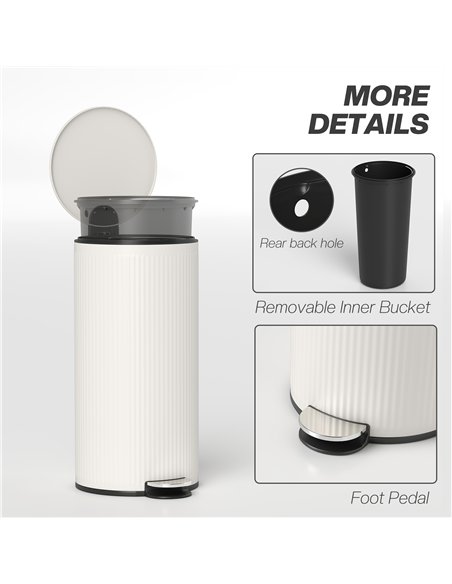 HOMCOM Kitchen Bin, 30 Litre Pedal Rubbish Bin with Removable Bucket, Cream - pic 203451 | FastDaddyshop