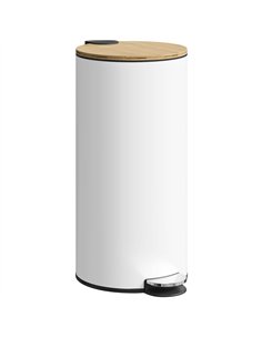 HOMCOM Kitchen Bin, 30 Litre Pedal Rubbish Bin with Removable Bucket, White and Natural
