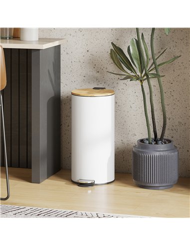 HOMCOM Kitchen Bin, 30 Litre Pedal Rubbish Bin with Removable Bucket, White and Natural