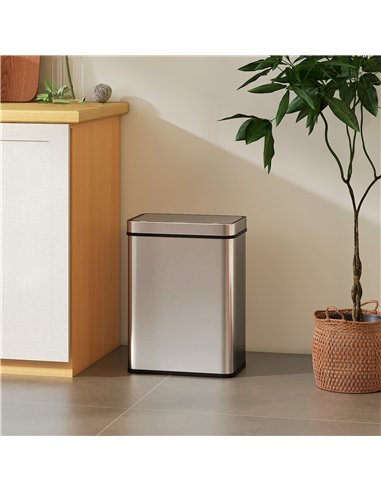 HOMCOM 50 L Sensor Can,  Sensor Bin with Soft-Close Lid, Fingerprint-Proof Stainless Steel, Silver Tone
