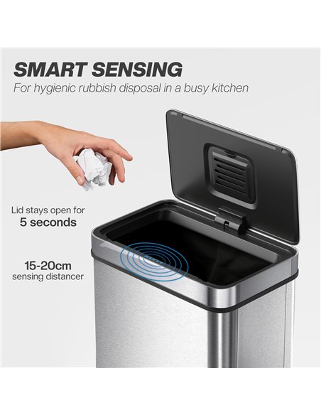 HOMCOM 50 L Sensor Can,  Sensor Bin with Soft-Close Lid, Fingerprint-Proof Stainless Steel, Silver Tone - pic 203466 | FastDaddyshop