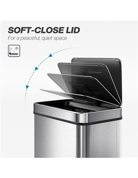 HOMCOM 50 L Sensor Can,  Sensor Bin with Soft-Close Lid, Fingerprint-Proof Stainless Steel, Silver Tone - pic 203469 | FastDaddyshop