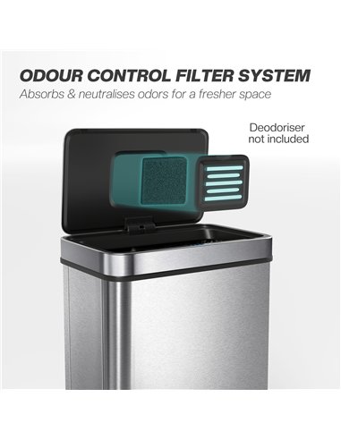 HOMCOM 50 L Sensor Can,  Sensor Bin with Soft-Close Lid, Fingerprint-Proof Stainless Steel, Silver Tone