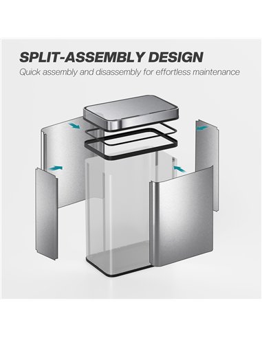 HOMCOM 50 L Sensor Can,  Sensor Bin with Soft-Close Lid, Fingerprint-Proof Stainless Steel, Silver Tone