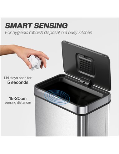 HOMCOM 60 L Sensor Can,  Sensor Bin with Soft-Close Lid, Fingerprint-Proof Stainless Steel, Silver Tone