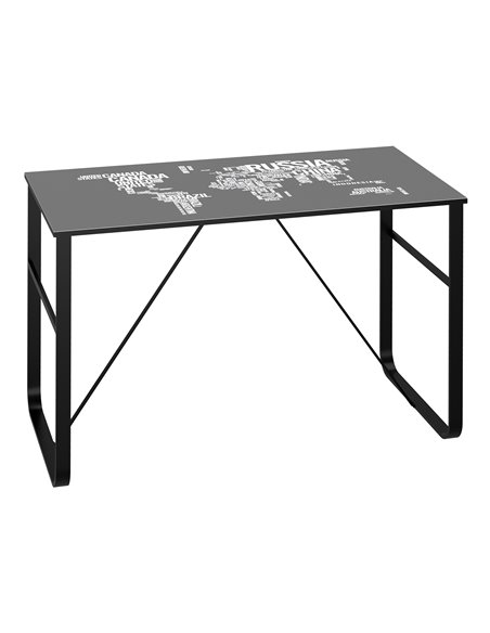 HOMCOM Glass Top Writing Gaming Desk with World Map, Easy Assembly, Black - pic 20348 | FastDaddyshop