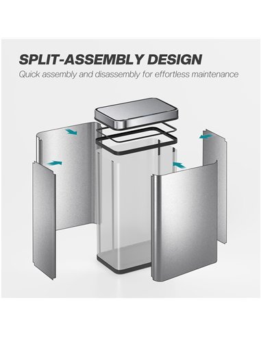 HOMCOM 60 L Sensor Can,  Sensor Bin with Soft-Close Lid, Fingerprint-Proof Stainless Steel, Silver Tone