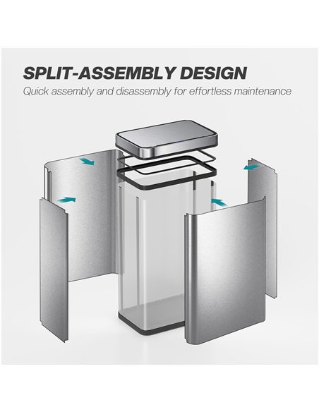 HOMCOM 60 L Sensor Can,  Sensor Bin with Soft-Close Lid, Fingerprint-Proof Stainless Steel, Silver Tone - pic 203480 | FastDaddyshop