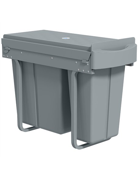 HOMCOM 2 Removable Recycling, ContaineUnder-Sink Kitchen Trash Bin, Smooth Slide, Handle, Diamond Pattern Lid, Grey - pic 203481 | FastDaddyshop