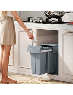 HOMCOM 2 Removable Recycling, ContaineUnder-Sink Kitchen Trash Bin, Smooth Slide, Handle, Diamond Pattern Lid, Grey 2