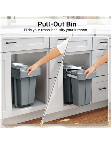 HOMCOM 2 Removable Recycling, ContaineUnder-Sink Kitchen Trash Bin, Smooth Slide, Handle, Diamond Pattern Lid, Grey