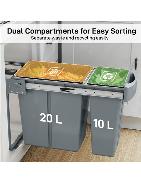 HOMCOM 2 Removable Recycling, ContaineUnder-Sink Kitchen Trash Bin, Smooth Slide, Handle, Diamond Pattern Lid, Grey - pic 203485 | FastDaddyshop