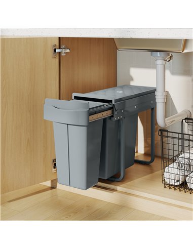 HOMCOM 2 Removable Recycling, ContaineUnder-Sink Kitchen Trash Bin, Smooth Slide, Handle, Diamond Pattern Lid, Grey