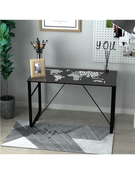 HOMCOM Glass Top Writing Gaming Desk with World Map, Easy Assembly, Black - pic 20349 | FastDaddyshop