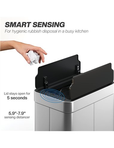 HOMCOM 55L Sensor Bin, Large Automatic Touchless Rubbish Bin with Soft-Close Lid, Silver Tone
