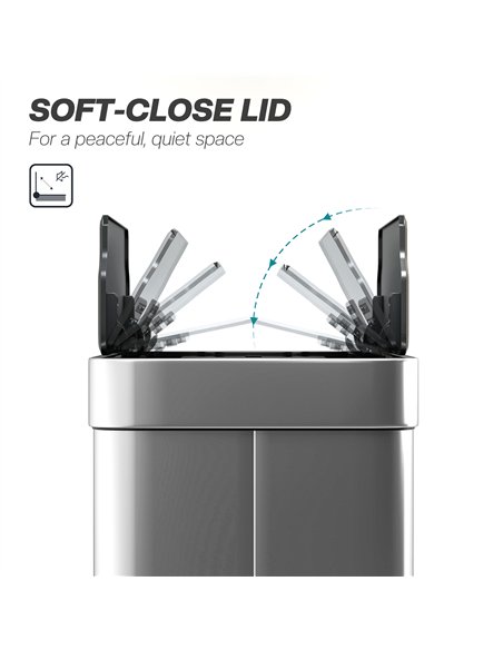 HOMCOM 55L Sensor Bin, Large Automatic Touchless Rubbish Bin with Soft-Close Lid, Silver Tone - pic 203496 | FastDaddyshop