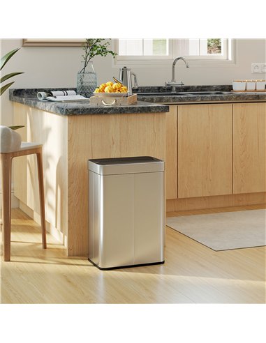HOMCOM 55L Sensor Bin, Large Automatic Touchless Rubbish Bin with Soft-Close Lid, Silver Tone