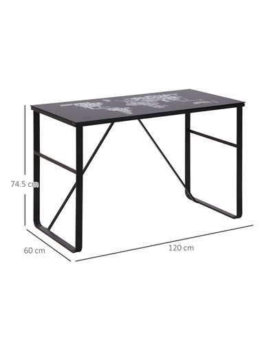HOMCOM Glass Top Writing Gaming Desk with World Map, Easy Assembly, Black