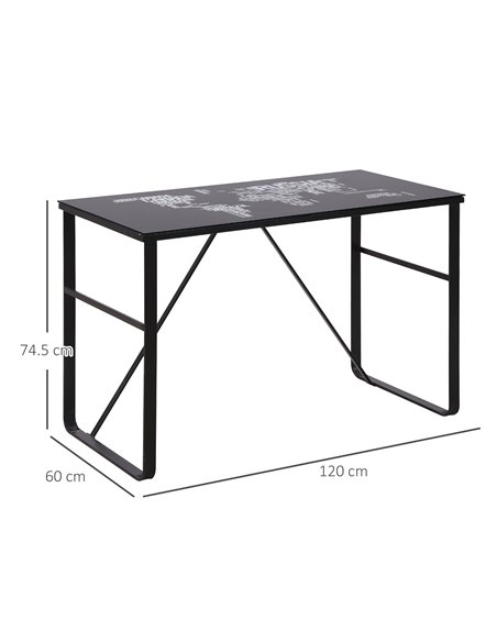 HOMCOM Glass Top Writing Gaming Desk with World Map, Easy Assembly, Black - pic 20350 | FastDaddyshop