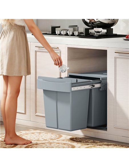 HOMCOM Pull Out Bin, Kitchen Under Sink Bin with 2 Removable Compartments, Smooth Glide, Grey - pic 203500 | FastDaddyshop