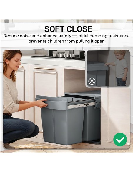 HOMCOM Pull Out Bin, Kitchen Under Sink Bin with 2 Removable Compartments, Smooth Glide, Grey - pic 203505 | FastDaddyshop