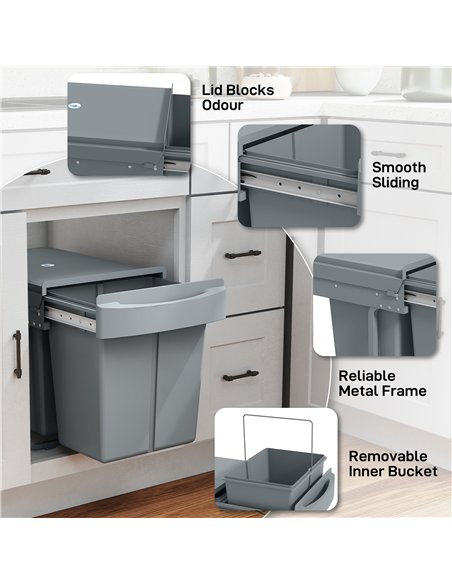 HOMCOM Pull Out Bin, Kitchen Under Sink Bin with 2 Removable Compartments, Smooth Glide, Grey - pic 203506 | FastDaddyshop