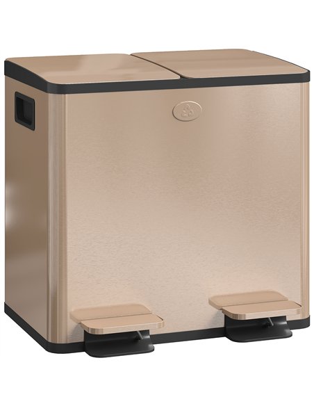 HOMCOM 30L Dual Compartment Stainless Steel Bin, with Deodoriser Holders - Gold Tone - pic 203508 | FastDaddyshop