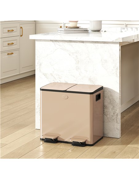 HOMCOM 30L Dual Compartment Stainless Steel Bin, with Deodoriser Holders - Gold Tone - pic 203509 | FastDaddyshop